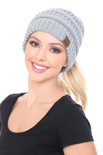 C.C BeanieTail Soft Stretch Cable Knit Messy High Bun Ponytail Beanie Hat - Picture 188 of 230