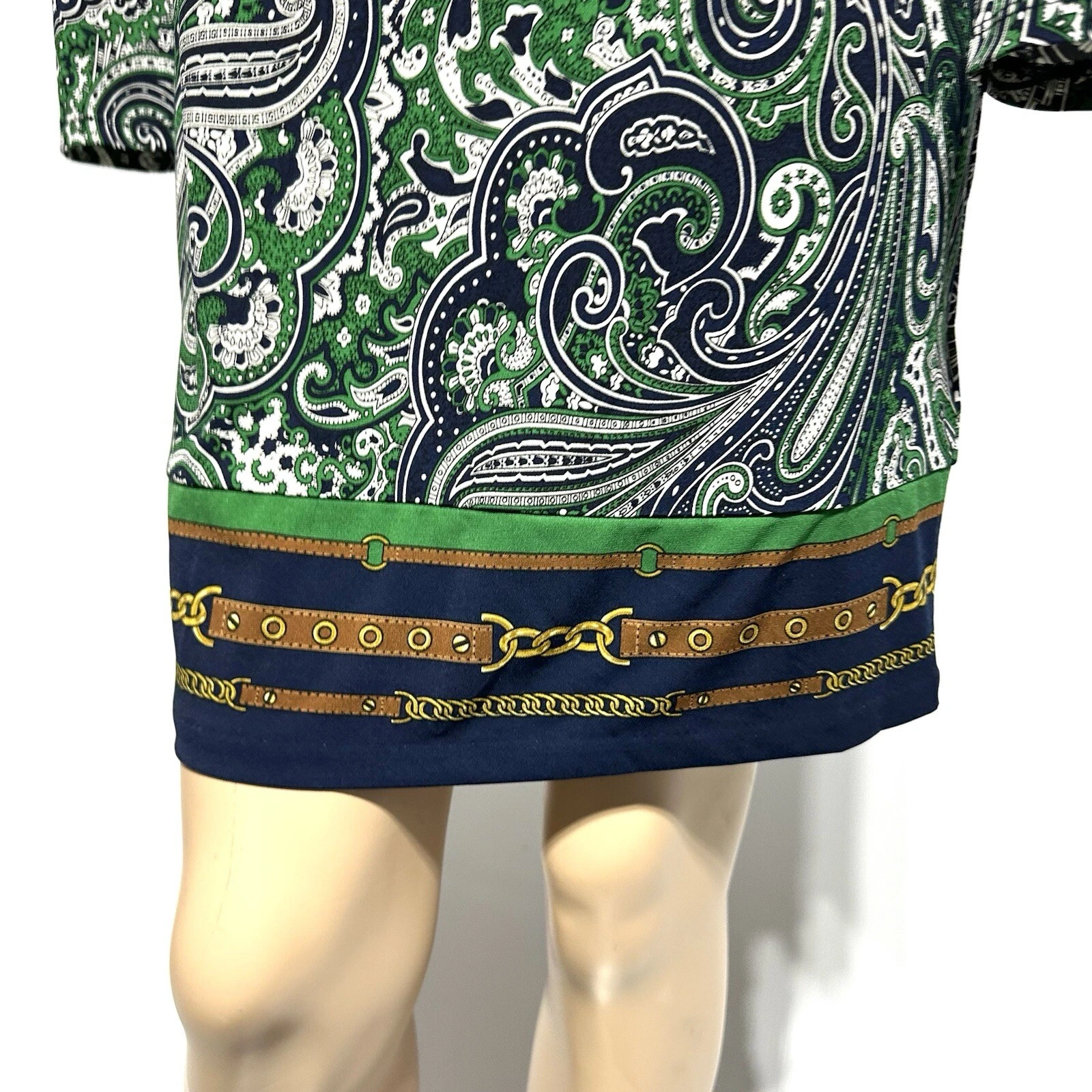 MICHAEL KORS Abito MICHAEL Michael verde paisley maglia catena manica lunga tubino taglia S small nuovo con etichette