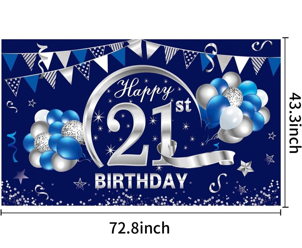 21. Geburtstag Wimpelbanner 2,74 M – Glitzer Blau & Silber Für Die Dekoration