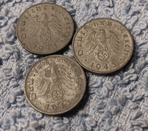 3 Damaged World War 2 1 Reichspfennig ,Germany , See Photos!! - Picture 7 of 17