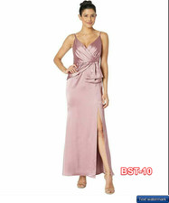 Adrianna Papell Women's Petite Satin Mermaid Gown with Draped Bow Detail Rose,8P