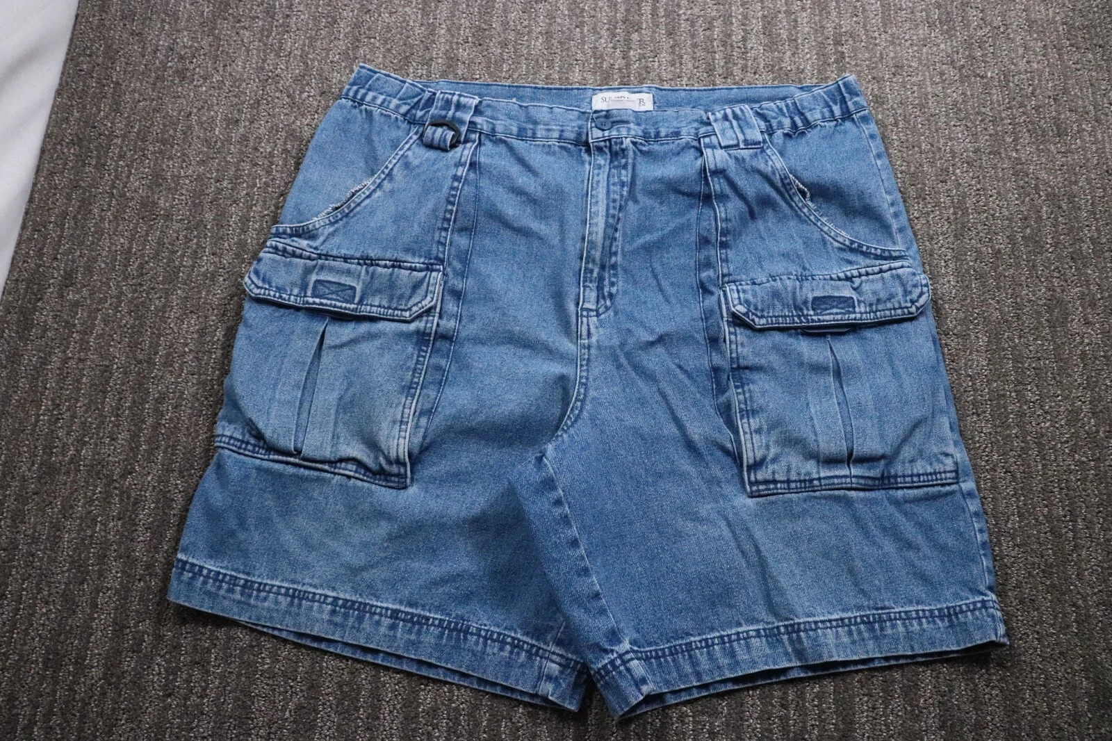 Vintage 90's Denim Cargo Shorts Elastic Waist Hiking Outdoor Men's 38x8