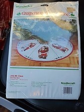 Vtg Wondercraft Felt Christmas Santa Claus Embroidery Sequin Tree Skirt New Nos