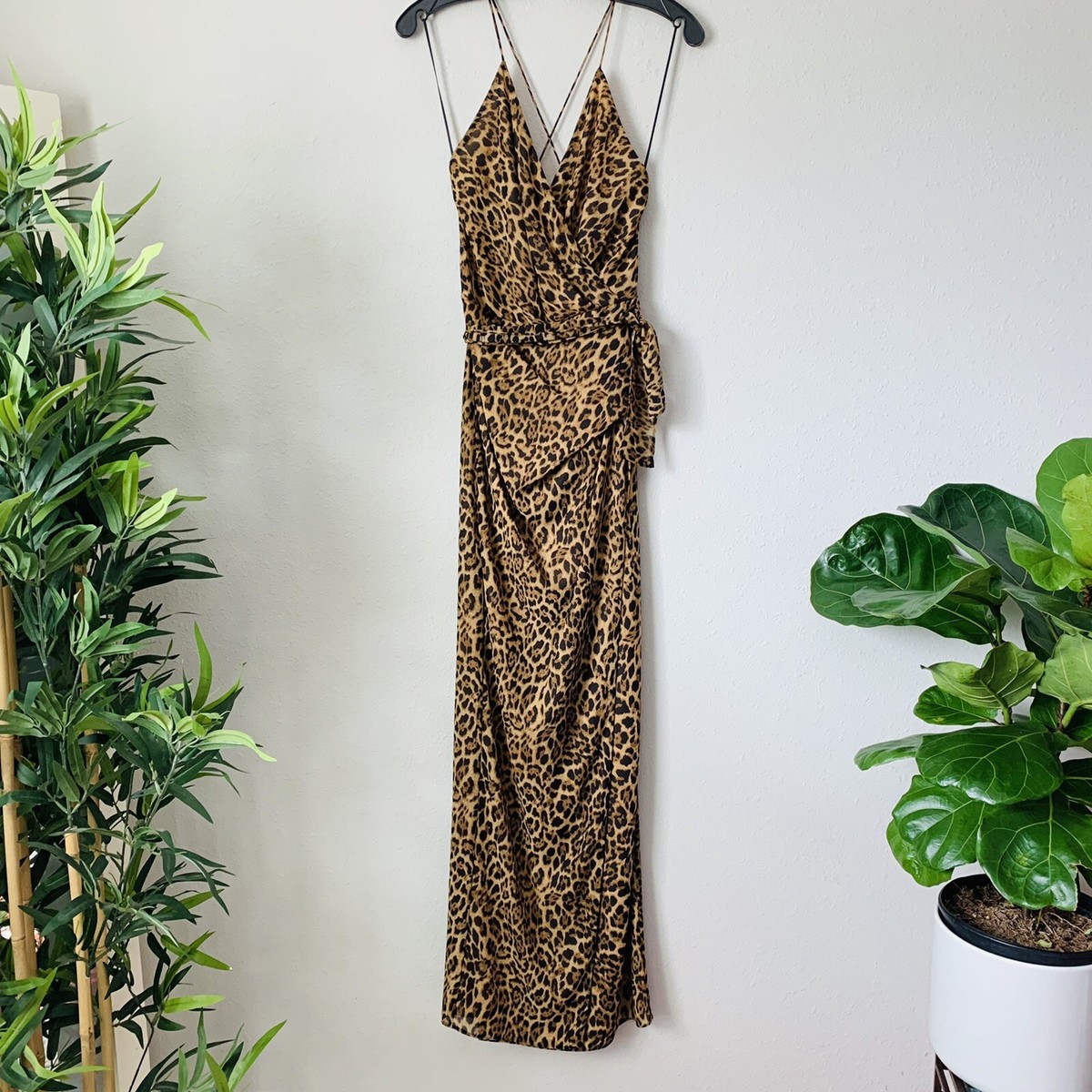 Jay Godfrey Santoro Gown Leopard High Split Maxi w Faux Wrap Dress Sz 4 B-J