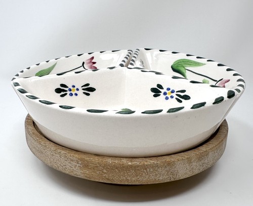 Miniature Ceramic Serving Dishes W Wood Lazy Susan 4 Piece Vintage Cottagecore - Picture 3 of 10