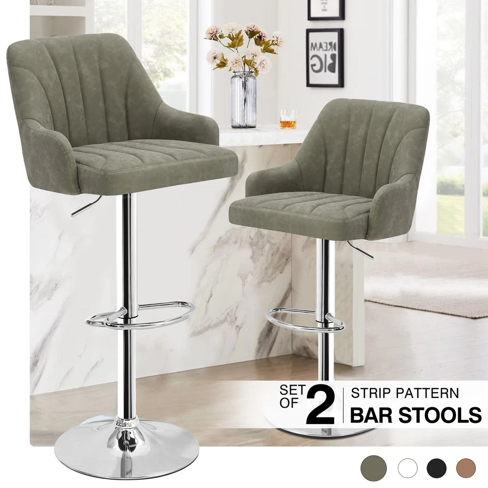 Bar Stools Set of 2 Adjustable Counter Kitchen Dining Swivel Leather Back Chairs - Image 3 of 4