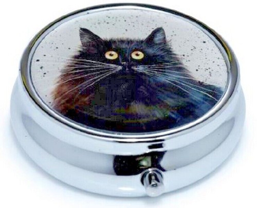 Kim Haskins Cat Design Pill Box Storage Travel Pocket Size Pill Tablet Case - Picture 8 of 17