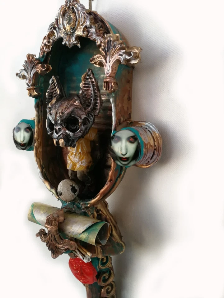 conjunto de arte moderno escultura original medios mixtos pintura animal murciélago vampiro Foto 3 de 4