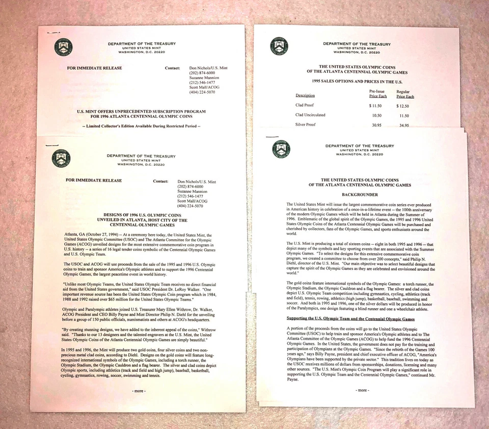 K146 XXVI OLYMPIAD ATLANTA 1996 - US MINT PRESS PACKET OF THE 1996 OLYMPIC COINS - Image 3 of 4