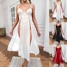 Women Sexy Lace Floral Nightdress Lingerie Sleepwear Nightwear High Slits Dress