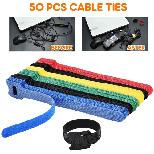 50 pcs Reusable Strap Organizer Cable Cord Wire Wrap Tie Tidy Straps Adjustable - Afbeelding 3 van 12