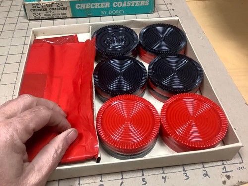 Vintage complete CHECKERS COASTERS 33" BY 33" each checker holds a drink - Picture 2 of 4
