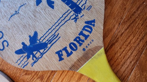  Vintage Surf BALL ERCO FLORIDA BEACH Wooden Beach Paddles Set Of 2 Pair - Picture 5 of 9