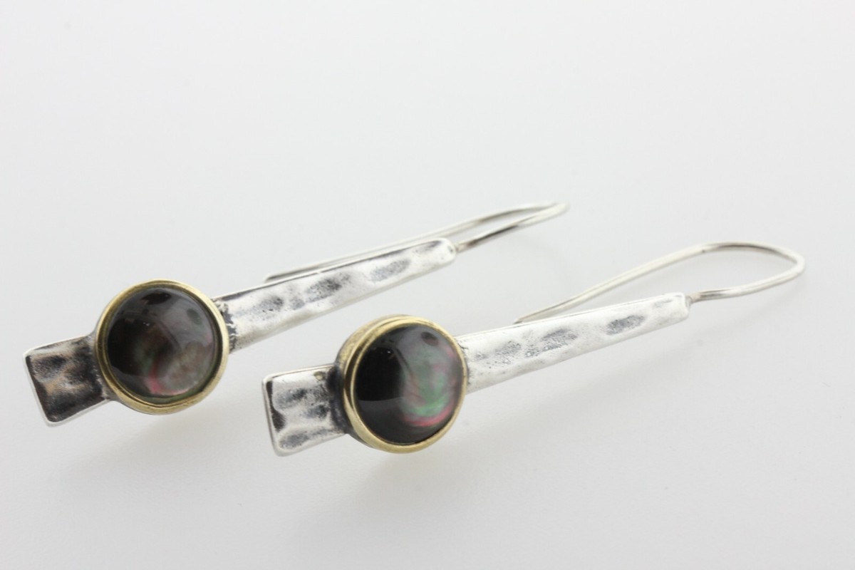 Chapin and Hollister C&H Sterling Silver 925 Black Mother of Pearl Hook Earrings View 3