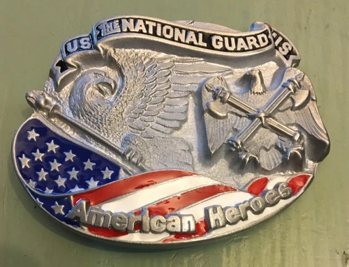 AMERICAN HEROES THE NATIONAL GUARD BELT BUCKLE NEW APPR. 3 1/4" X 2 1/2"