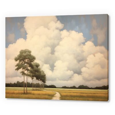 Bewölkter Himmel über Bäumen Vintage Land Landschaft Stimmungsvoll Leinwandbild Kunst