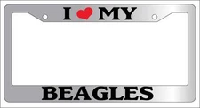 Chrome License Plate Frame I Heart My Beagles Auto Accessory Novelty 274