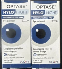 Lot Of 2 Optase Hylo Night Eye Ointment - Preservative Free Lubricant Exp 2027