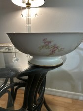 Vtg Antique Limoges France Pink Floral Porcelain Serving Bowl With Gold Rim