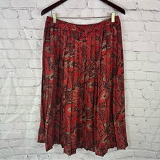 Alfred Dunner deep Red Paisley pleated A-Line Skirt womens 16 granny festival