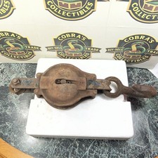 Vintage Old Pulley Tool Iron Hook Steel Farm Industrial Work Shop Barn Garage E