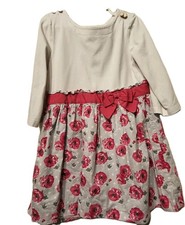 JANIE  JACK Size 5 White  Pink Long Sleeved Floral Dress 3/4 Sleeves