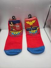 DC WONDER WOMAN Unisex Red Logo Ankle High Socks - One Size 2 Pack