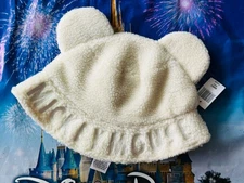 2025 Disney Parks Mickey Mouse Ears Sherpa Fuzzy Winter Bucket Hat White New