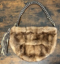 Borsa a mano Paolo Masi in pelliccia di visone in pelle marrone tracolla intrecciata