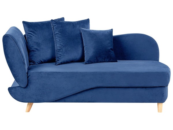 Chaiselongue Samt Blau Linksseitig Mit Stauraum Kissen Modern Meri Ii-image