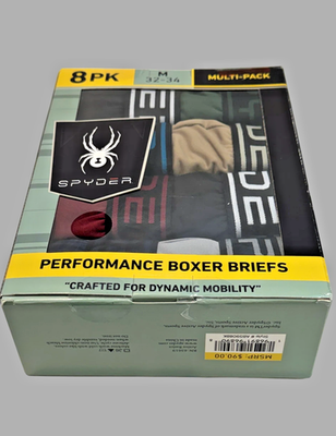 Spyder Boxer Briefs 8 Pack Men M (32-34) Multicolor Performance