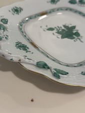 Herend Chinese Bouquet Green Porcelain 11 1/4" Square Handled Cake Plate Mint