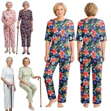 US Womens Dementia Adaptive Clothes Printed Short Sleeve Anti-Strip Jumpsuit