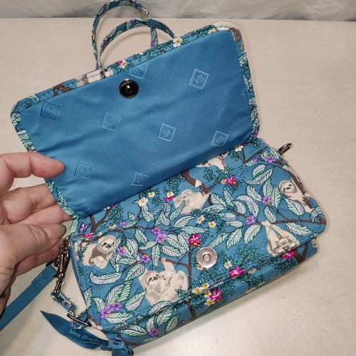 Vera Bradley Sloth Wallet Crossbody Wristlet Removable Straps RFID Teal Blue 7x4 - Picture 8 of 13