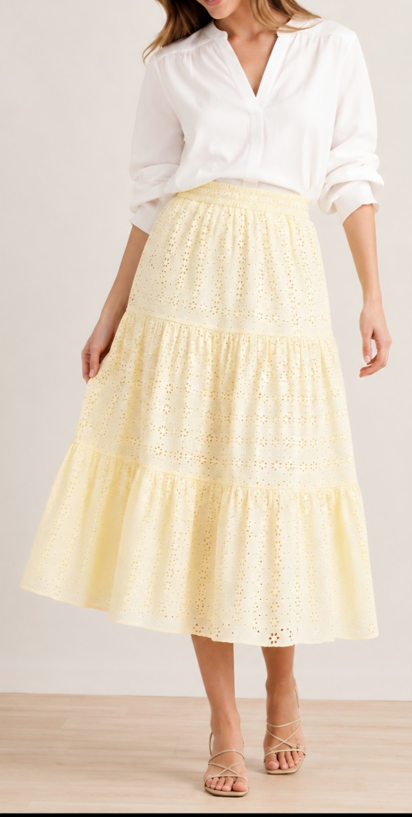 ** LOFT sz M ~ Eyelet Tiered Midi Skirt in Lemon Rind Yellow ~ NWT!