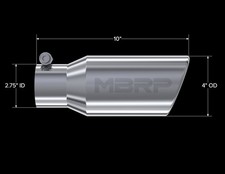 MBRP T5157 T304 Angled Rolled End Tip, 4" O.D, 2 3/4" Inlet, 10" Length