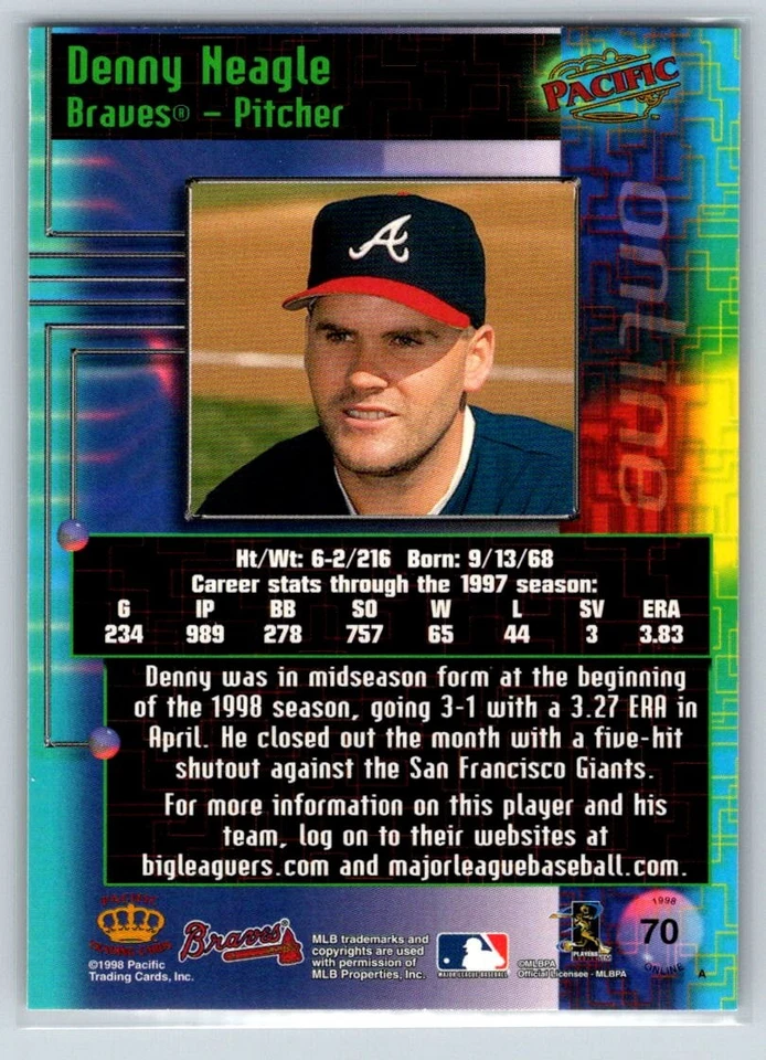 1998 Pacific Online #70 Denny Neagle - Image 2 of 2