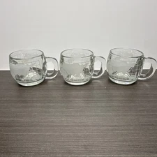 Set Of 3 Vintage Nestle Nescafe World Globe Glasses Cups Frosted Map
