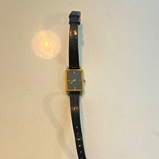 Citizen Quartz Elegance Gold Rectangle Watch Black Dial Lizard Leather Band