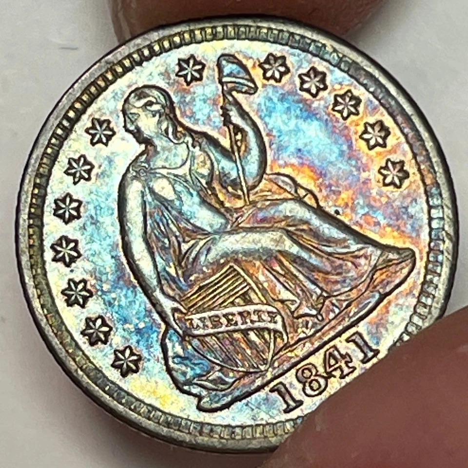 1841 Seated Liberty Half Dime Choice Almost Uncirculated AU+ Coin, Toning #29876 - Image 3 of 4