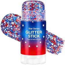 Patriotic Red White Blue Body Face Glitter Stick, Waterproof, 4th July Makeup