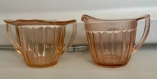 Vtg Jeanette Adam Pattern Pink Creamer & Sugar Bowl (No Lid) Depression Glass