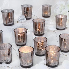 Black Votive Candle Holders Set of 24, Speckled Mercury Candle Holders for We...