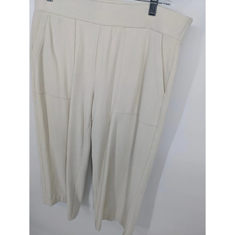 Cabi Unwind Pants Womens Large Cream Elastic Waist Wide Leg Cropped Soft Pull On - Image 2 of 4