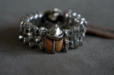NWT Uno De 50 Silver Bead Beetle Charm "Toca Madera" Cuff Statemnt Bracelet 6.5"