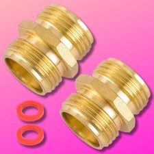 Garden Hose Connector, Male to Male Hose Adapter, 2 Pack 3/4 Inch Brass Water
