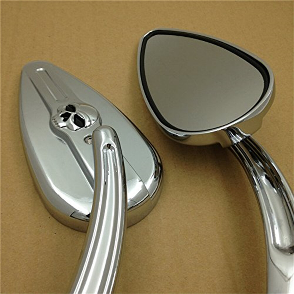 Chrome Skull Flame Side Mirrors For Harley Wide Glide FXWG Street