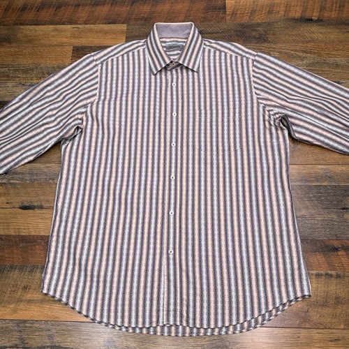 Johnston Murphy Tailored Fit Shirt Mens Large Tan Geometric Button Up - Picture 3 of 14
