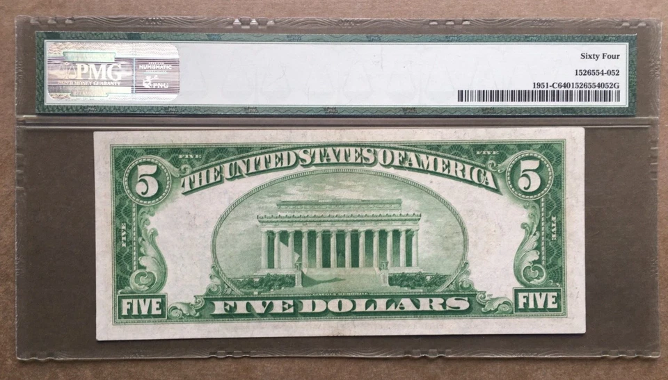 1928A  $5 FRN   PHILADELPHIA  Fr. 1951-C  /  PMG 64   Ser#  C 18492693 A - Image 2 of 3