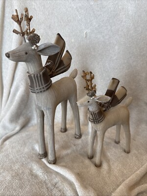 Melrose Deer Figurines Set Of 2 Resin Faux Wood Look NWT 11  8.25 